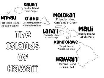 Preview of Names, Colors and Nicknames of Hawaiian Island Coloring Sheet