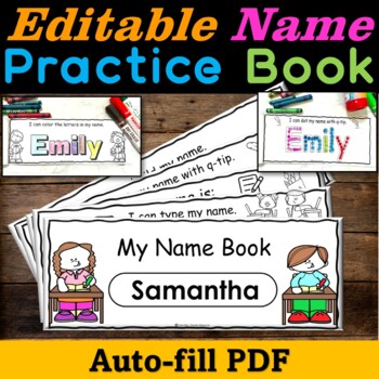 Preview of Name Practice Book Editable - Name Activities, Name Tracing, Back to School