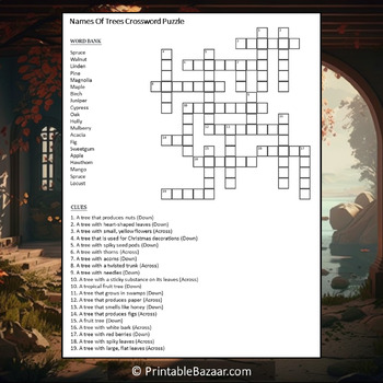 Names Of Trees Crossword Puzzle Worksheet Activity by Crossword Corner