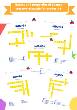 Preview of Names and properties of shapes crossword puzzle for grades 1-8