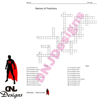 Preview of Names of Fractions Crossword Puzzle