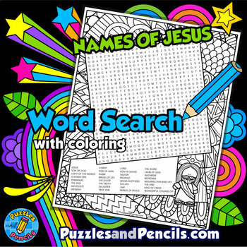 Preview of Names of Jesus Word Search Puzzle with Coloring
