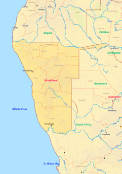Preview of Namibia map with cities township counties rivers roads labeled