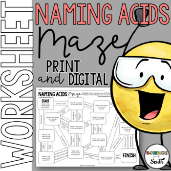 Preview of Naming Acids Maze Worksheet Activity Printable and Digital Resource