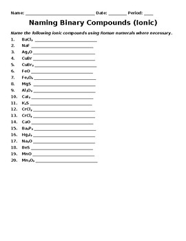 34 Formulas And Nomenclature Binary Ionic Transition Metals Worksheet