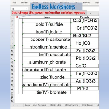 Preview of Naming Chemical Compounds Endless Worksheets