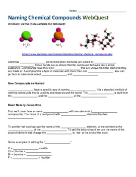 Preview of Naming Chemical Compounds WebQuest