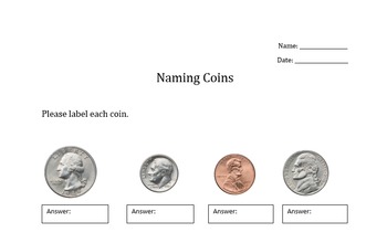 Preview of Naming Coins Worksheet