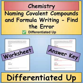 Preview of Naming Covalent Compounds and Writing Formulas - Find the Error Worksheet