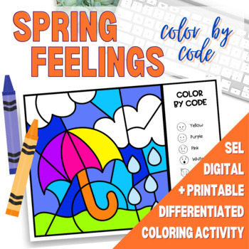 Preview of Naming Feelings and Emotion Color by Code Spring Digital and Print SEL Activity 