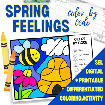 Preview of Naming Feelings with a Spring Bumblebee Color by Code Digital and Printable SEL