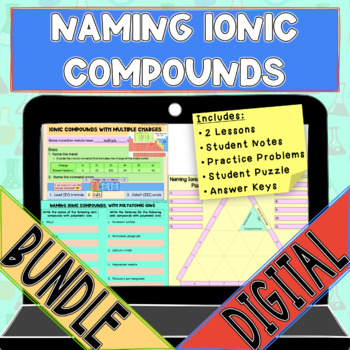 Preview of Naming Ionic Compounds Lesson, Notes, Activity, Puzzle, and Key