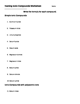 Naming Ionic Compounds Worksheet by Laura Fleming  TpT