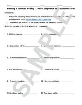 Preview of Naming Ionic Compounds w/ Polyatomic Ions Notes/Practice