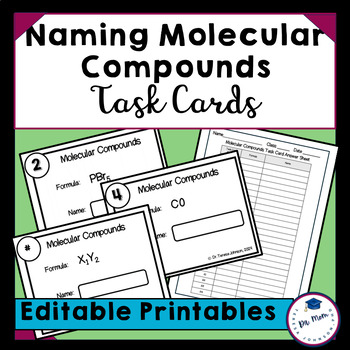 Preview of Naming Molecular (Covalent) Compounds Task Cards (Editable)
