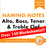Naming Notes Worksheets - Treble, Bass, Alto and Tenor Clef