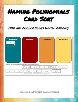 Preview of Naming Polynomials Card Sort *New & Improved* (Includes PDF and Google Slides)