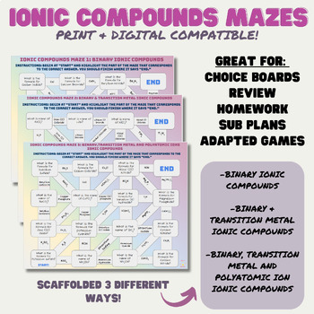 Preview of Naming/Writing Ionic Compound Formula Mazes|Binary,Transition Metals, Polyatomic