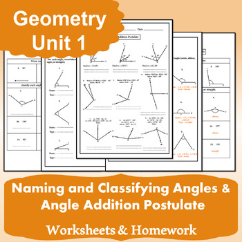 Preview of Naming and Classifying Angles & Angle Addition Postulate | Worksheets & Homework