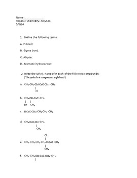 Preview of Naming and Drawing Alkynes