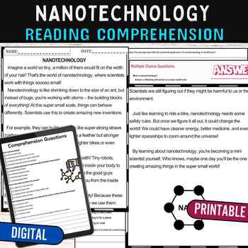 Preview of NanoTECHNOLOGY Worksheets Reading Comprehension Passage,Digital & Print