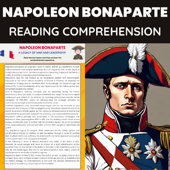 Preview of Napoleon Bonaparte Biography Reading Comprehension | World History French Empire