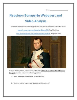 Preview of Napoleon Bonaparte- Webquest and Video Analysis with Key