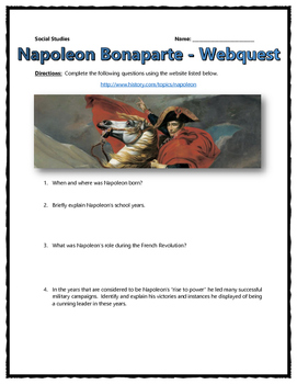 Preview of Napoleon Bonaparte - Webquest with Key (History.com)