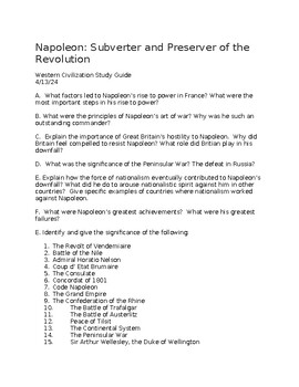 Preview of Napoleon: Subverter and Preserver of the Revolution Study Guide