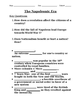 Preview of Napoleonic Era Cloze Notes (for use with Napoleonic Era PPT)
