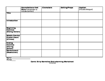 Preview of Narrative Comic Brainstorming Worksheet & Example