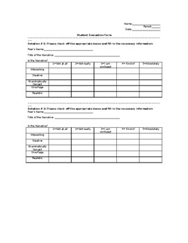 Preview of Narrative Peer Evaluation Form
