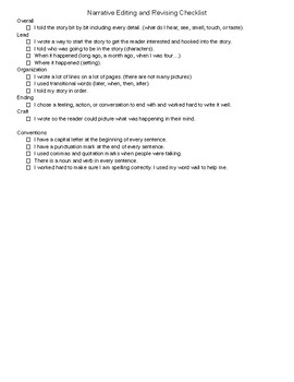 Preview of Narrative Rubric Check List EDITABLE