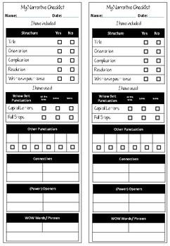 Preview of Narrative Self Assessment VCOP Big Write