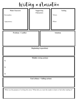 Preview of Narrative / Short Story Planning Page