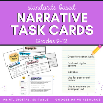 Preview of Narrative Task Card Standards-Based Review Activity (Grades 9-12)