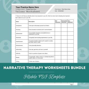 Preview of Narrative Therapy Worksheets Bundle | Editable / Fillable / Printable PDFs