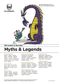 Preview of Narrative Writing Activity: 100 vocabulary words about Myths & Legends