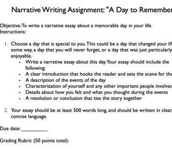 Narrative Writing Assignment: 