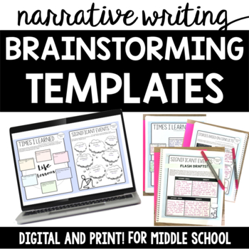 Preview of Narrative Writing Brainstorming Templates Digital and Print for Middle School
