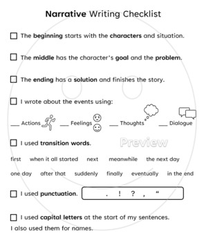 Narrative Writing Checklist by Megan Ellis | TPT