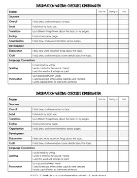 writing checklist kindergarten