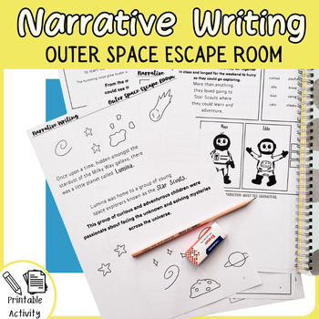 Preview of Narrative Writing Escape Room - Outer Space Themed Story & Puzzles