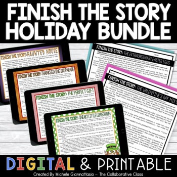 Preview of Narrative Writing Activities Finish the Story | Holiday Bundle