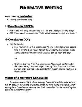 Narrative Writing Introductions and Conclusions Resource Sheet | TpT