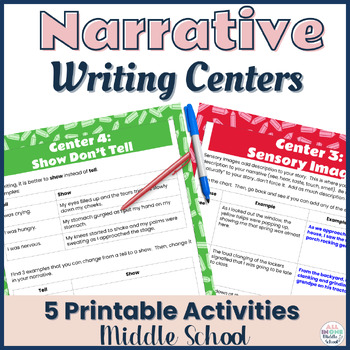 Preview of Narrative Writing  Literacy Centers - Printable  for Middle School