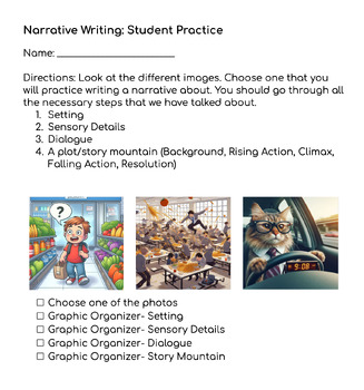 Preview of Narrative Writing Packet- Picture Prompts