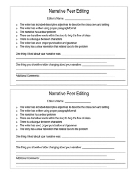 Preview of Narrative Writing Peer Editing Reflection