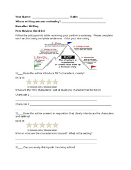 Preview of Narrative Writing Peer Review Checklist with 5 STAR Review