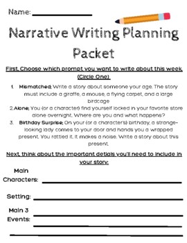 Preview of Narrative Writing Planning Packet - Unit